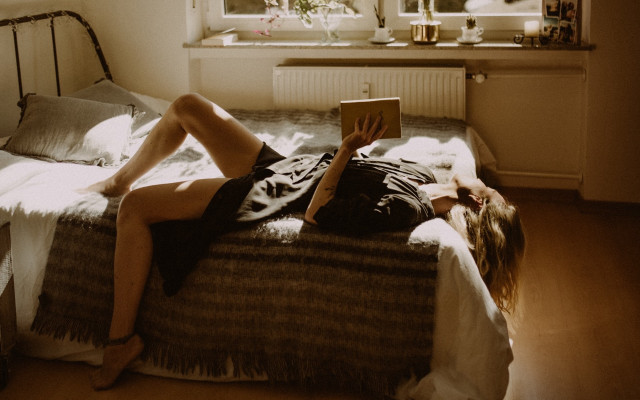 Woman reading book bedroom window free wallpaper for desktop - medium preview image