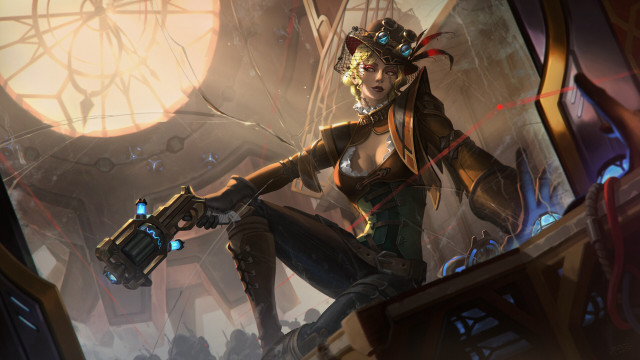 Futuristic woman clock tower steampunk free wallpaper for desktop - medium preview image