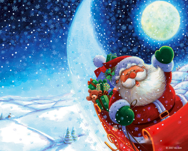 Santa claus sleigh snow reindeer free wallpaper for desktop - medium preview image