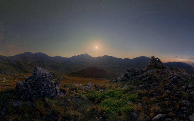 Mountain range moon starry sky free wallpaper for desktop - medium preview image