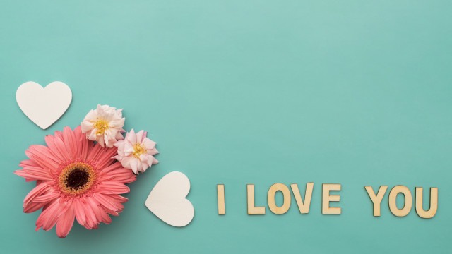 Pink flower white hearts love free wallpaper for desktop - medium preview image