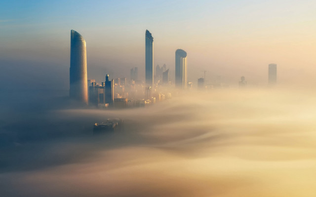 City fog skyscrapers clouds matte #2 free wallpaper for desktop - medium preview image