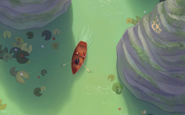 Red boat water rocks plants free wallpaper for desktop - medium preview image