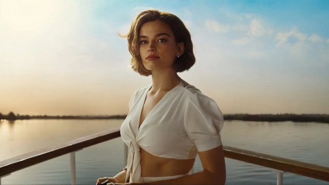 Woman white top boat smile free wallpaper for desktop - medium preview image