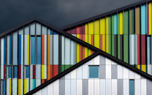 Multicolored building dark sky bauhaus free wallpaper for desktop - medium preview image