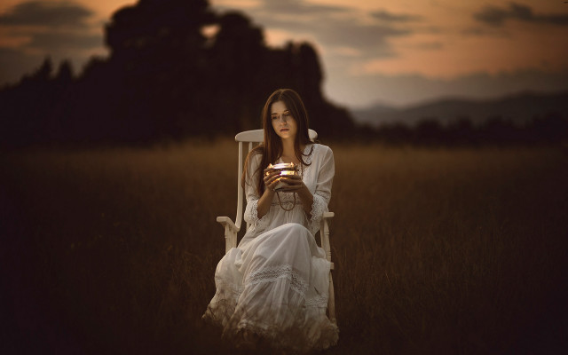 Woman sitting coffee field sunset free wallpaper for desktop - medium preview image
