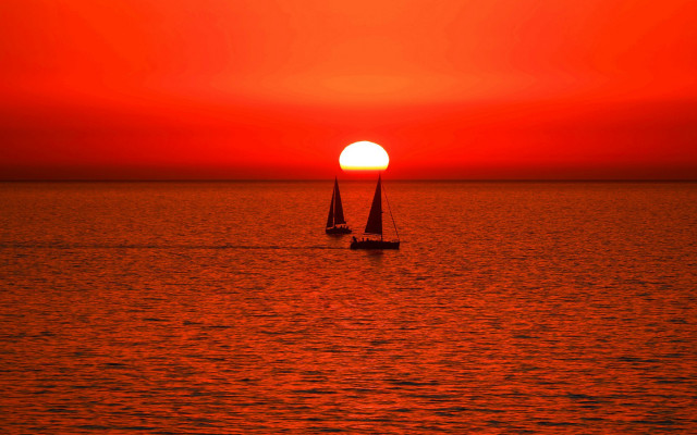 Sailboat ocean sunset moon torii free wallpaper for desktop - medium preview image