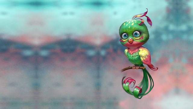 Green pink bird flower 3d free wallpaper for desktop - medium preview image