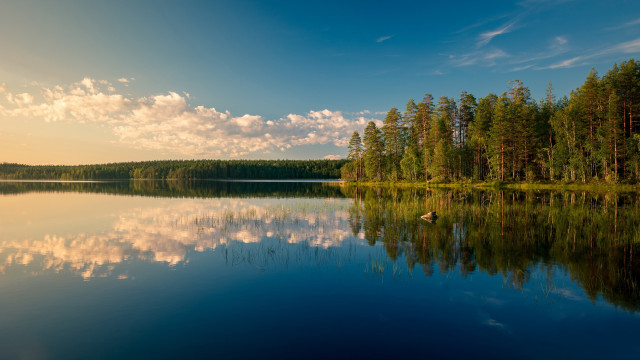 Lake boat trees clouds sunset free wallpaper for desktop - medium preview image