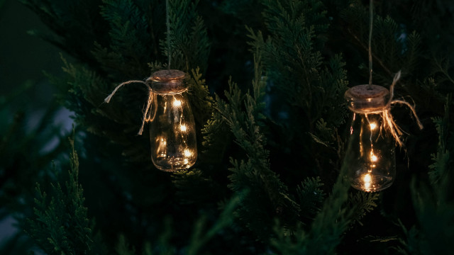 Mason jar lights outdoors nature free wallpaper for desktop - medium preview image