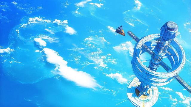 Futuristic ocean building clouds analog free wallpaper for desktop - medium preview image