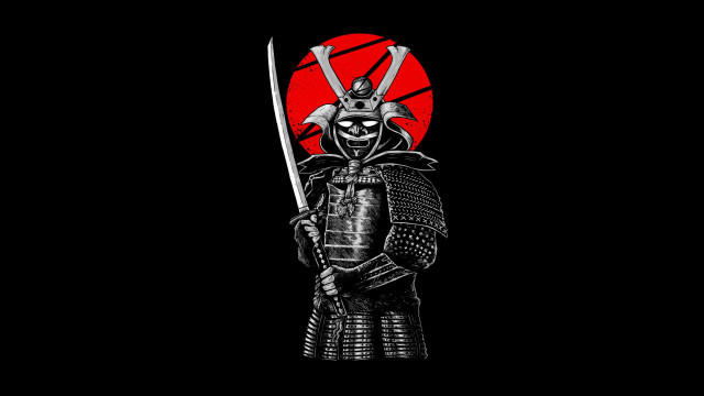 Samurai red sun sword horned free wallpaper for desktop - medium preview image