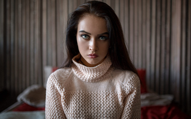 Serious woman long hair fishnets free wallpaper for desktop - medium preview image