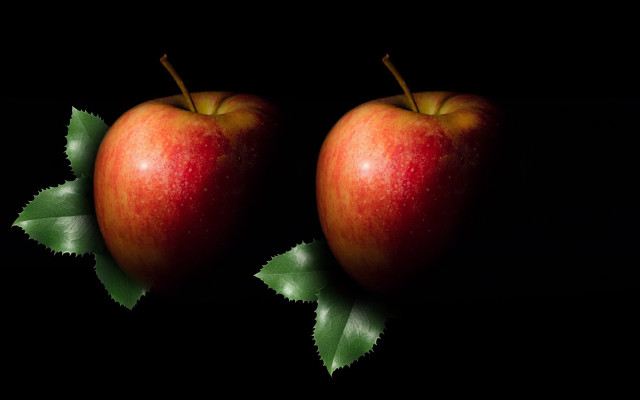 Apples leaves black background starry free wallpaper for desktop - medium preview image