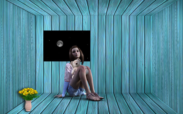 Woman sitting flowers night tattoo free wallpaper for desktop - medium preview image