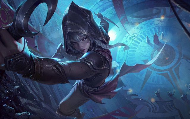 Woman hooded cave sword clock free wallpaper for desktop - medium preview image