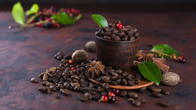Coffee beans spices leaves food free wallpaper for desktop - medium preview image