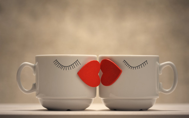 Coffee cups eyelashes heart romantic free wallpaper for desktop - medium preview image
