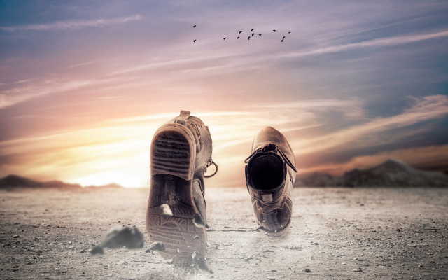 Shoes beach cloudy sky birds free wallpaper for desktop - medium preview image