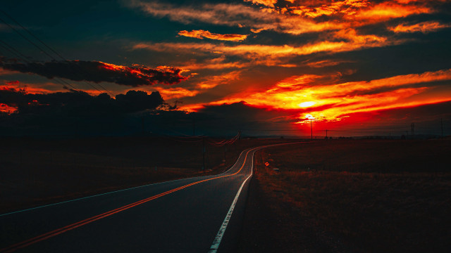 Sunset road car clouds horizon free wallpaper for desktop - medium preview image