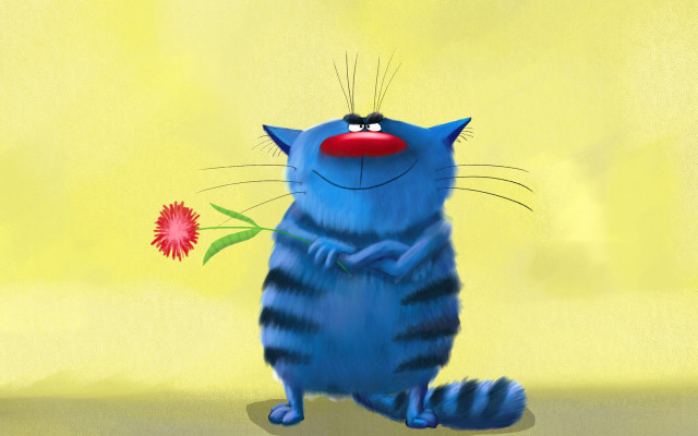 Blue cat red nose flower free wallpaper for desktop - medium preview image
