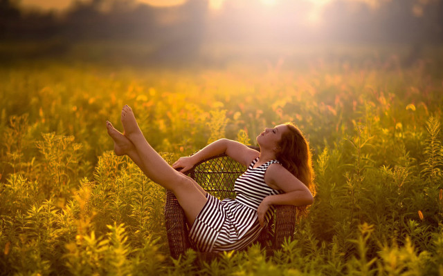 Woman basket flower field autumn free wallpaper for desktop - medium preview image