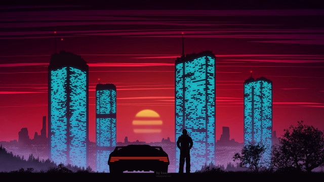 City night neon cyberpunk man free wallpaper for desktop - medium preview image