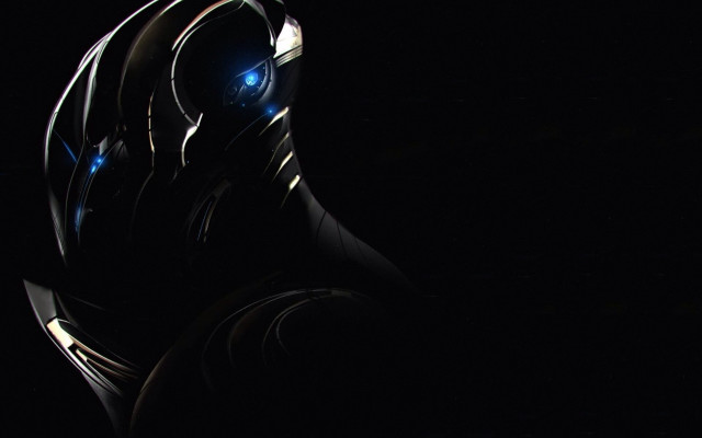Futuristic robot glowing eyes night free wallpaper for desktop - medium preview image