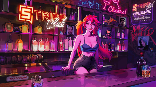 Cyberpunk woman bikini bar neon free wallpaper for desktop - medium preview image