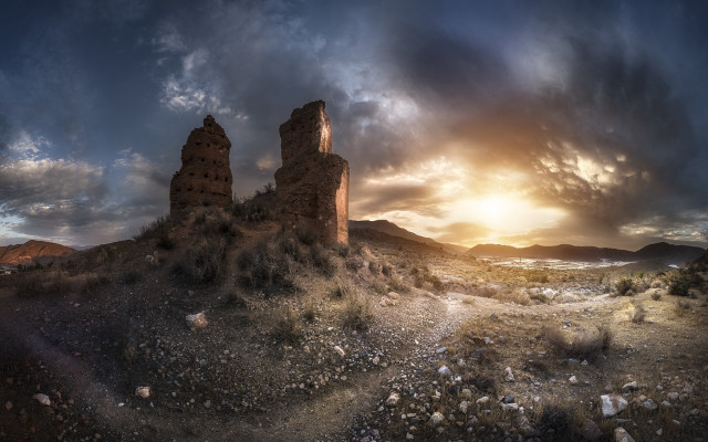 Desert castle sunset clouds matte free wallpaper for desktop - medium preview image