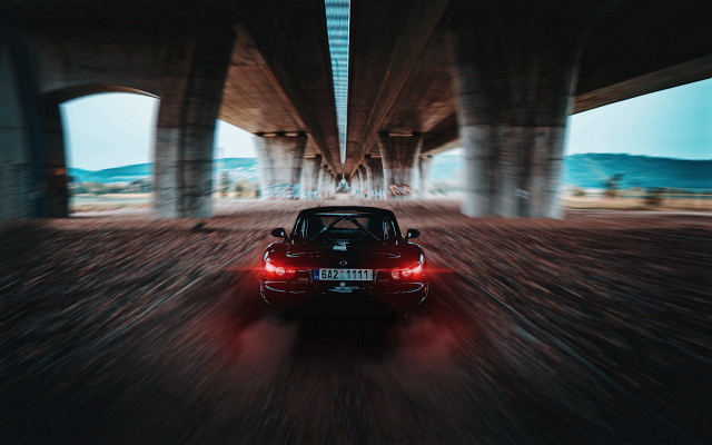 Car bridge red lights tiltshift free wallpaper for desktop - medium preview image