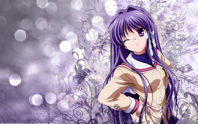 Anime girl purple hair cat free wallpaper for desktop - medium preview image