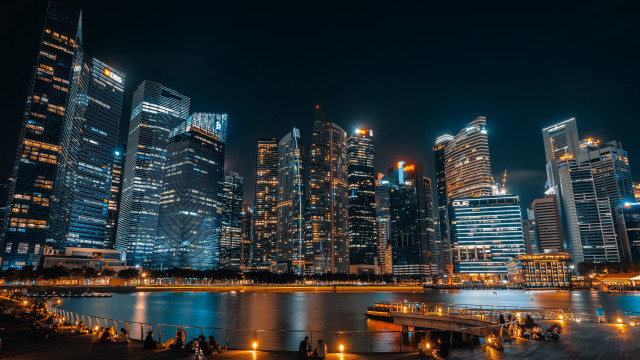 City skyline night water dock #2 free wallpaper for desktop - medium preview image