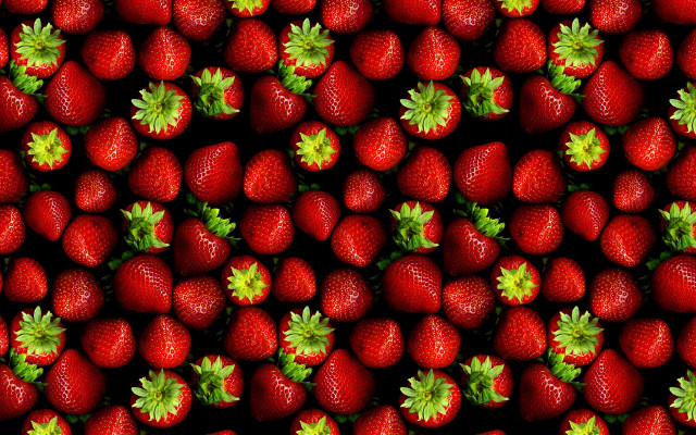 Strawberry pattern green leaves black free wallpaper for desktop - medium preview image