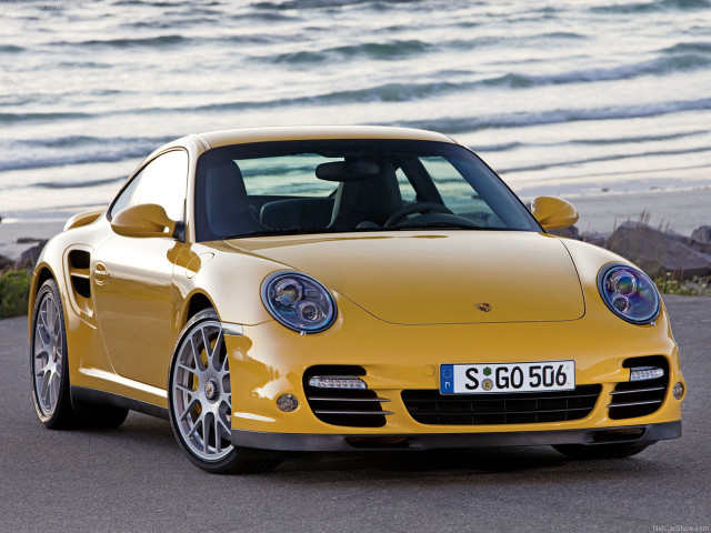 Yellow porsche ocean waves parked free wallpaper for desktop - medium preview image