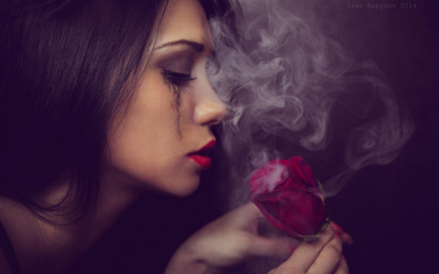 Woman rose cigarette neo romanticism free wallpaper for desktop - medium preview image