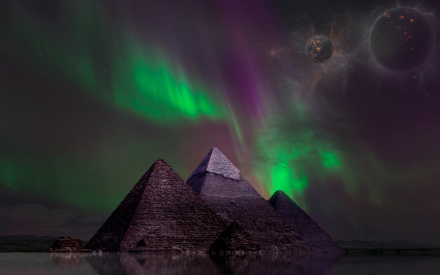 Pyramid green light night sky free wallpaper for desktop - medium preview image