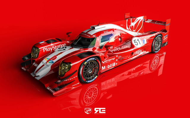 Red racecar white stripe cedric free wallpaper for desktop - medium preview image