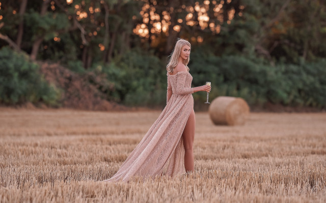 Woman dress field coffee hay free wallpaper for desktop - medium preview image