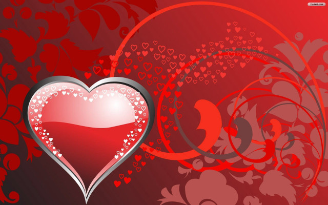Red heart silver border background free wallpaper for desktop - medium preview image