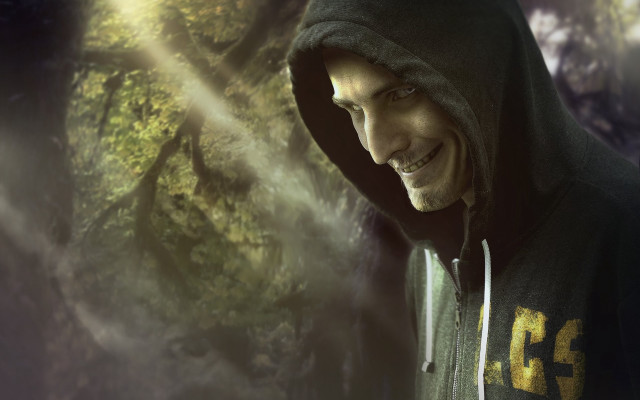 Man hoodie smiling forest fog free wallpaper for desktop - medium preview image