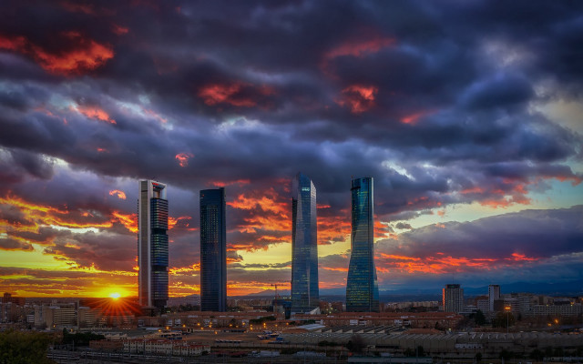 Sunset city skyline bridge autumn free wallpaper for desktop - medium preview image