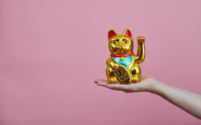 Person holding gold cat figurine free wallpaper for desktop - medium preview image