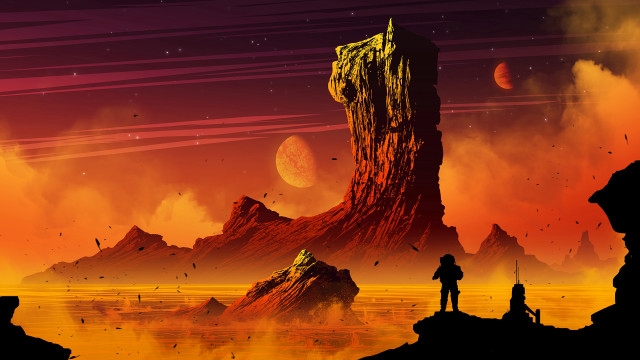 Cliff man looking planet red free wallpaper for desktop - medium preview image
