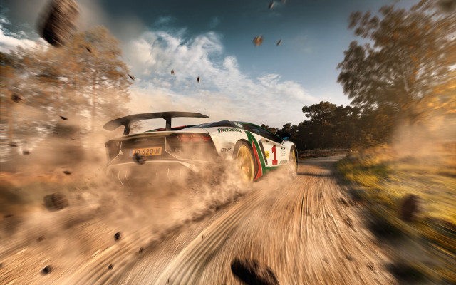 Car dirtroad trees birds motionblur free wallpaper for desktop - medium preview image
