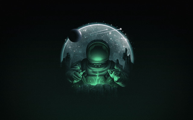 Astronaut holding green light planet free wallpaper for desktop - medium preview image