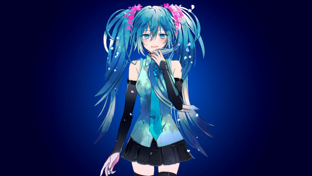 Anime girl blue hair flower free wallpaper for desktop - medium preview image