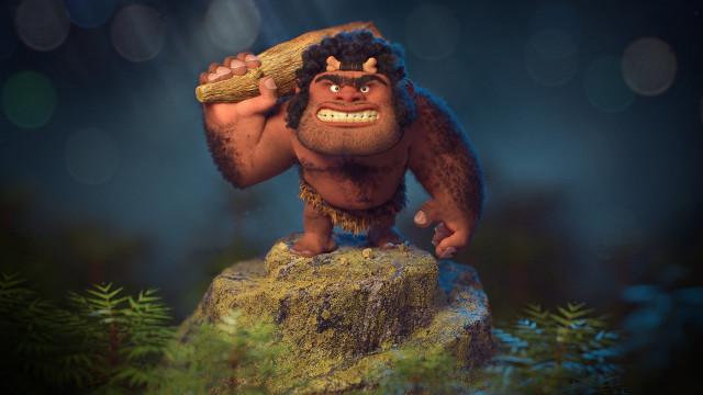 Cartoon character holding branch rock free wallpaper for desktop - medium preview image