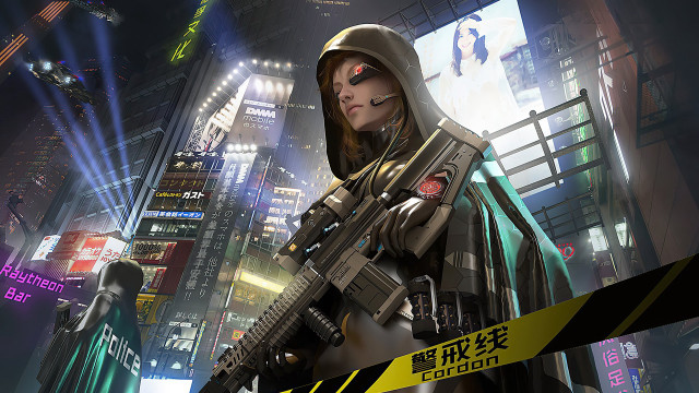 Futuristic woman neon city cyberpunk #3 free wallpaper for desktop - medium preview image