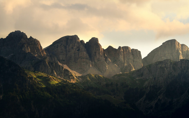 Mountain range clouds forests sunset free wallpaper for desktop - medium preview image